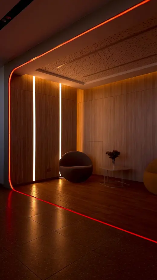 Parede iluminada por perfis de LED (imagem ilustrativa)